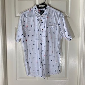 white button down with funny images